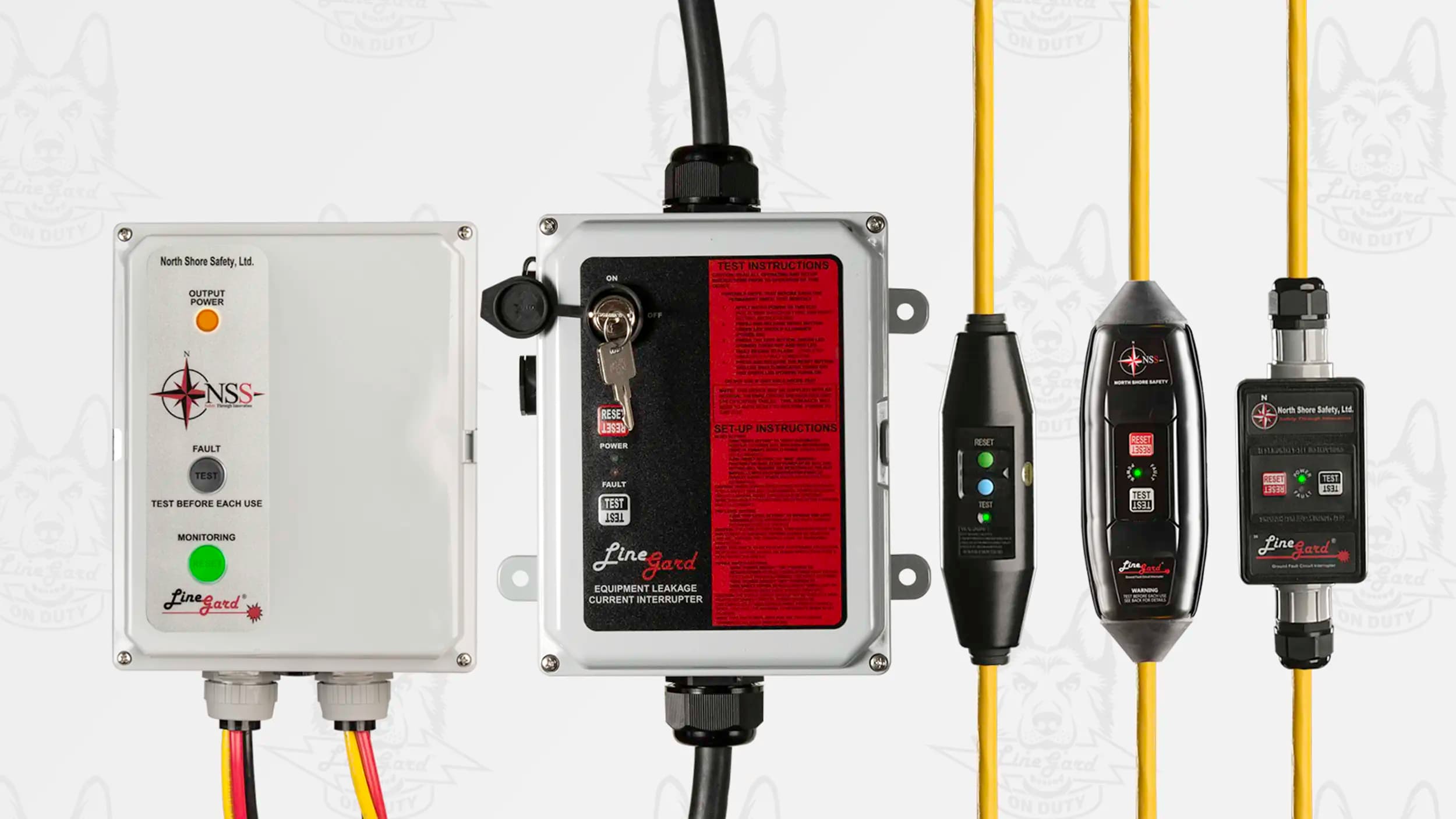 image of North Shore Safety 15 amp, 20 amp, 30 amp GFCI, 60 amp 3-phase GFCI, and 40-60 amp ELCI